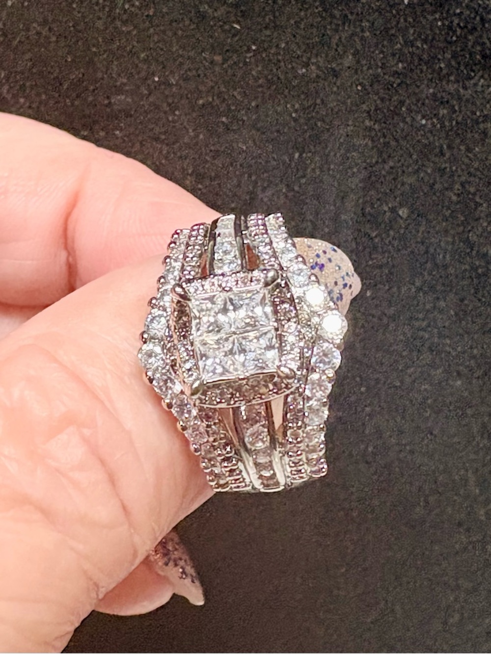 Fashion Jewelry Silver-Tone Multi-Row Ring with Clear Stones